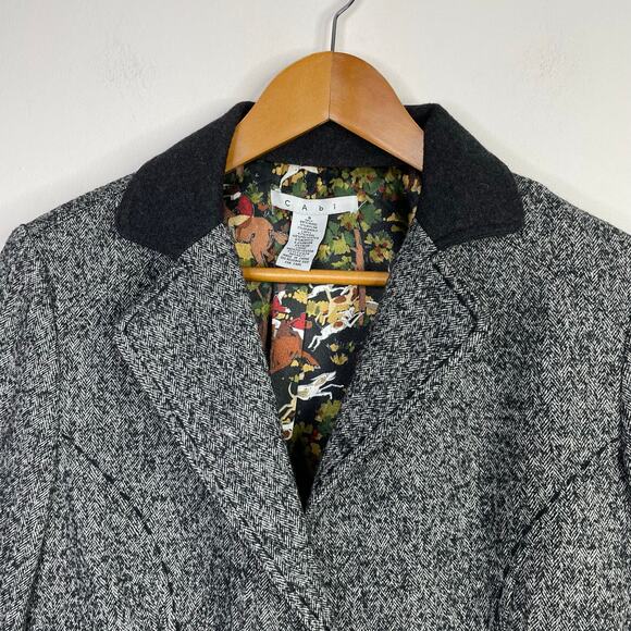 Cabi Wool Tweed Equestrian Fox Hunt Riding Jacket Blazer Black Herringbone 8 629 - Picture 3 of 13